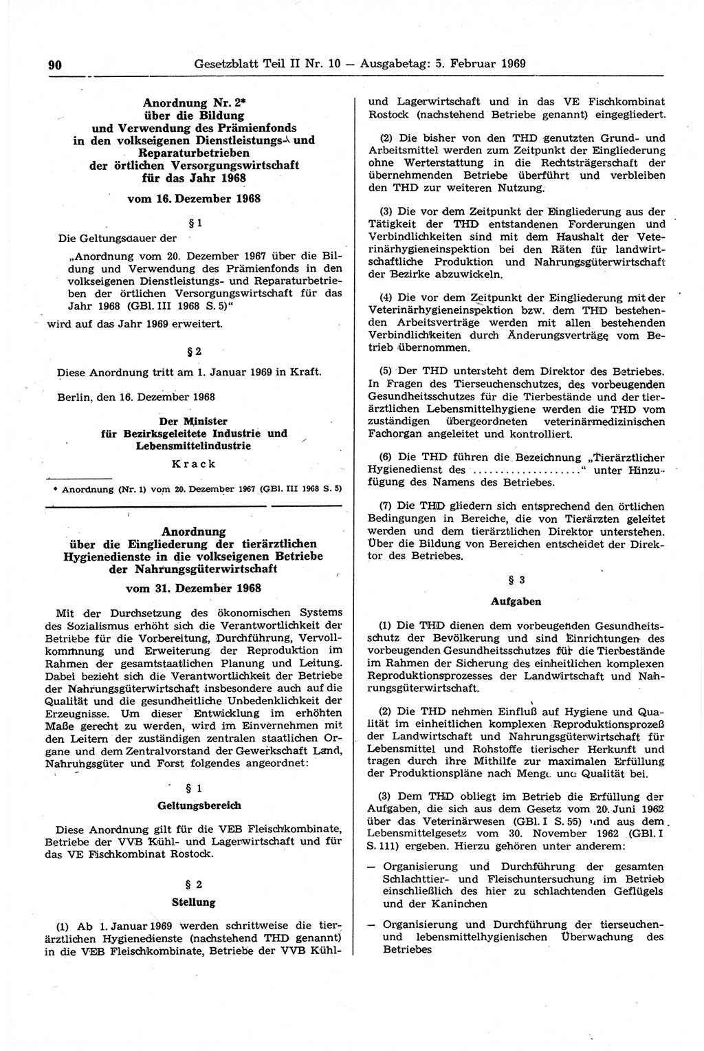 Gesetzblatt (GBl.) der Deutschen Demokratischen Republik (DDR) Teil ⅠⅠ 1969, Seite 90 (GBl. DDR ⅠⅠ 1969, S. 90)