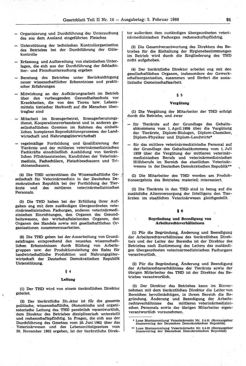 Gesetzblatt (GBl.) der Deutschen Demokratischen Republik (DDR) Teil ⅠⅠ 1969, Seite 91 (GBl. DDR ⅠⅠ 1969, S. 91)
