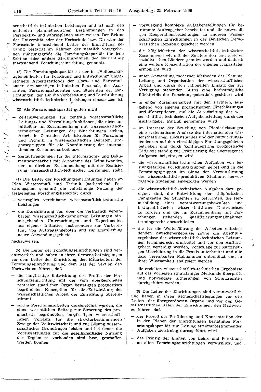 Gesetzblatt (GBl.) der Deutschen Demokratischen Republik (DDR) Teil ⅠⅠ 1969, Seite 118 (GBl. DDR ⅠⅠ 1969, S. 118)