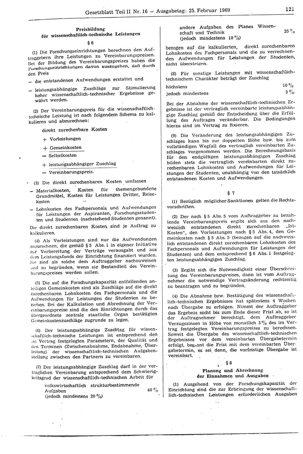 Gesetzblatt (GBl.) der Deutschen Demokratischen Republik (DDR) Teil ⅠⅠ 1969, Seite 121 (GBl. DDR ⅠⅠ 1969, S. 121)