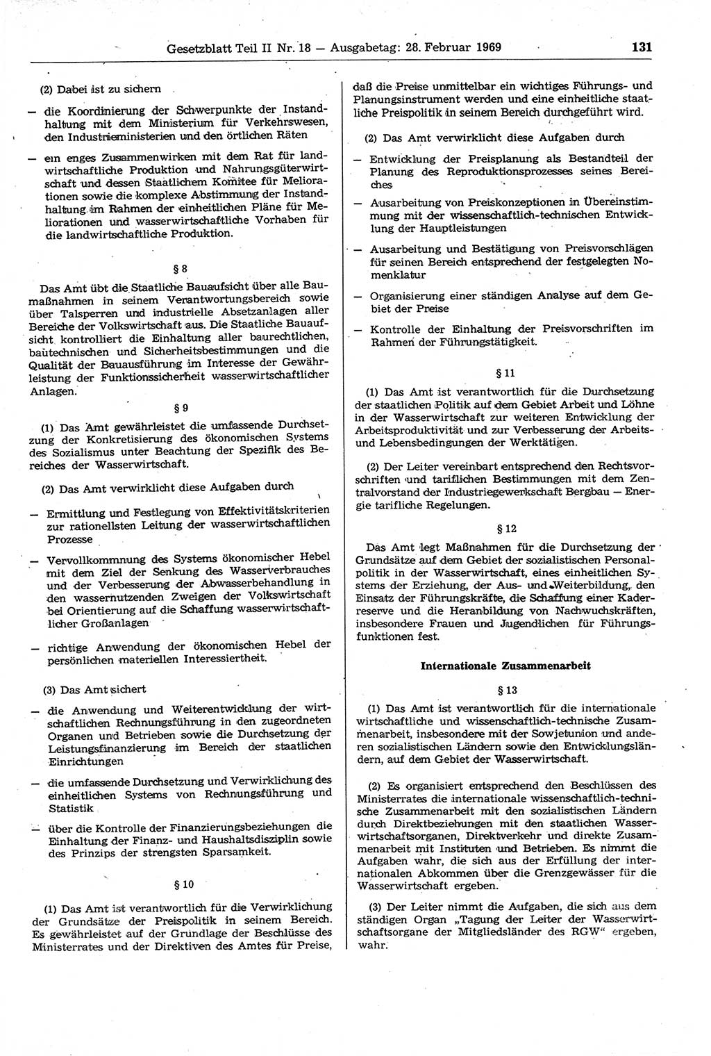 Gesetzblatt (GBl.) der Deutschen Demokratischen Republik (DDR) Teil ⅠⅠ 1969, Seite 131 (GBl. DDR ⅠⅠ 1969, S. 131)