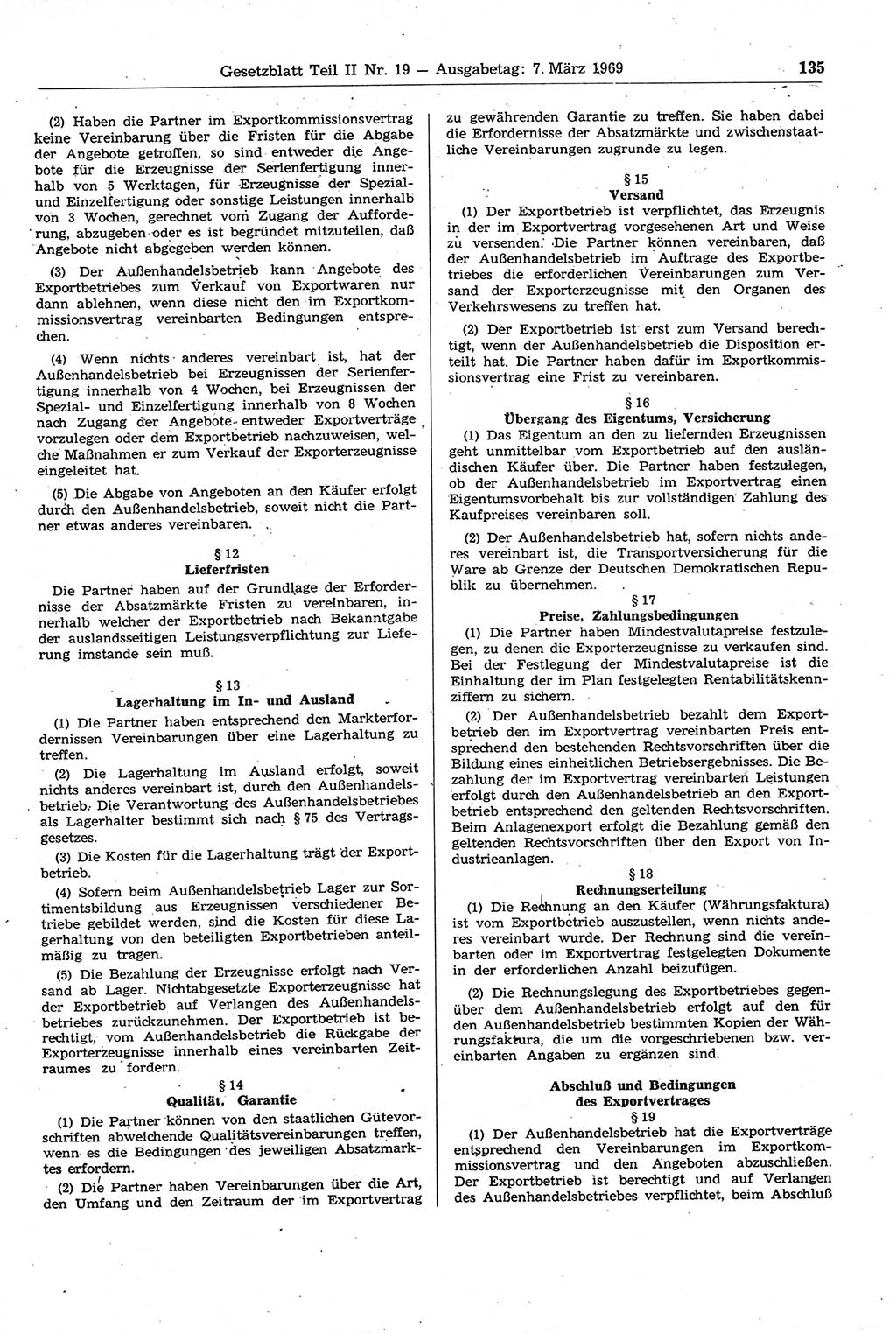 Gesetzblatt (GBl.) der Deutschen Demokratischen Republik (DDR) Teil ⅠⅠ 1969, Seite 135 (GBl. DDR ⅠⅠ 1969, S. 135)