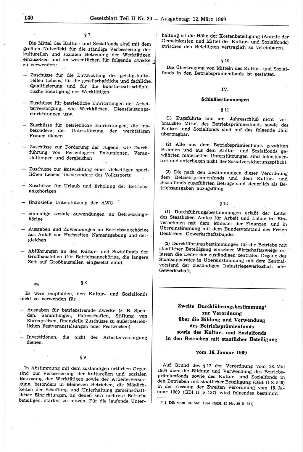 Gesetzblatt (GBl.) der Deutschen Demokratischen Republik (DDR) Teil ⅠⅠ 1969, Seite 140 (GBl. DDR ⅠⅠ 1969, S. 140)