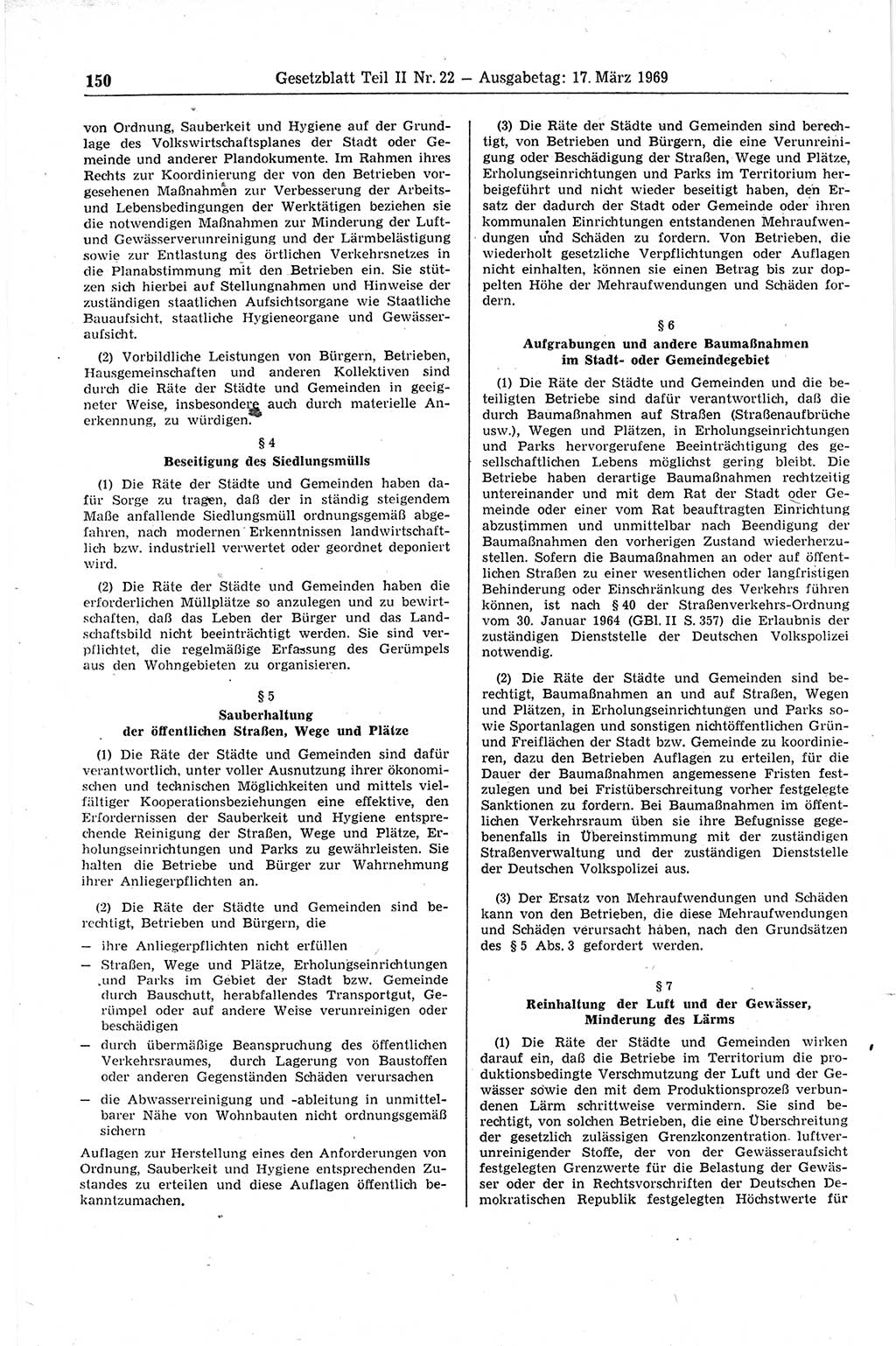 Gesetzblatt (GBl.) der Deutschen Demokratischen Republik (DDR) Teil ⅠⅠ 1969, Seite 150 (GBl. DDR ⅠⅠ 1969, S. 150)