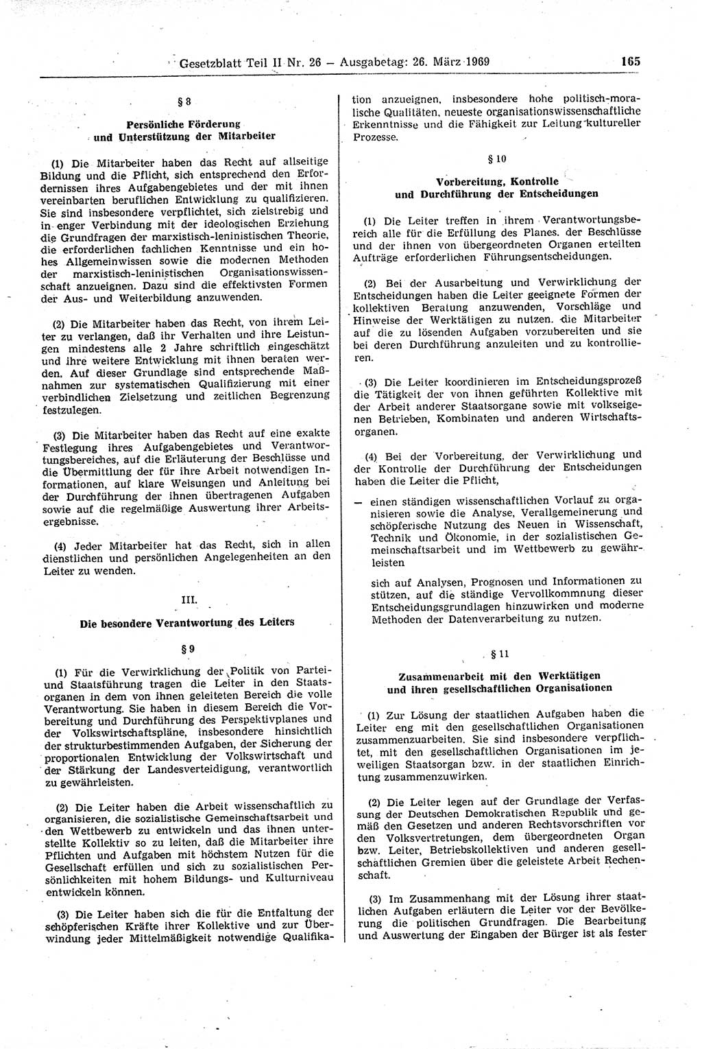 Gesetzblatt (GBl.) der Deutschen Demokratischen Republik (DDR) Teil ⅠⅠ 1969, Seite 165 (GBl. DDR ⅠⅠ 1969, S. 165)