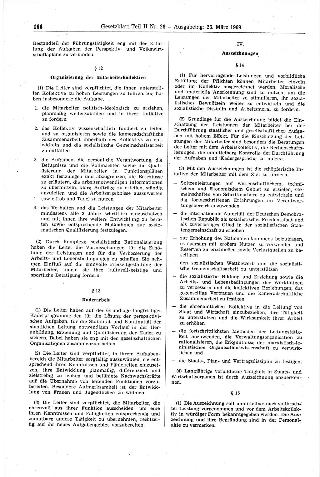 Gesetzblatt (GBl.) der Deutschen Demokratischen Republik (DDR) Teil ⅠⅠ 1969, Seite 166 (GBl. DDR ⅠⅠ 1969, S. 166)