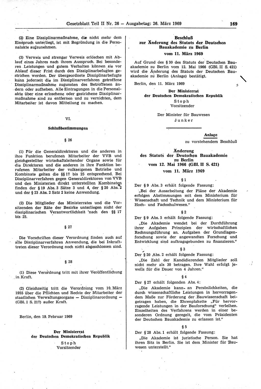 Gesetzblatt (GBl.) der Deutschen Demokratischen Republik (DDR) Teil ⅠⅠ 1969, Seite 169 (GBl. DDR ⅠⅠ 1969, S. 169)