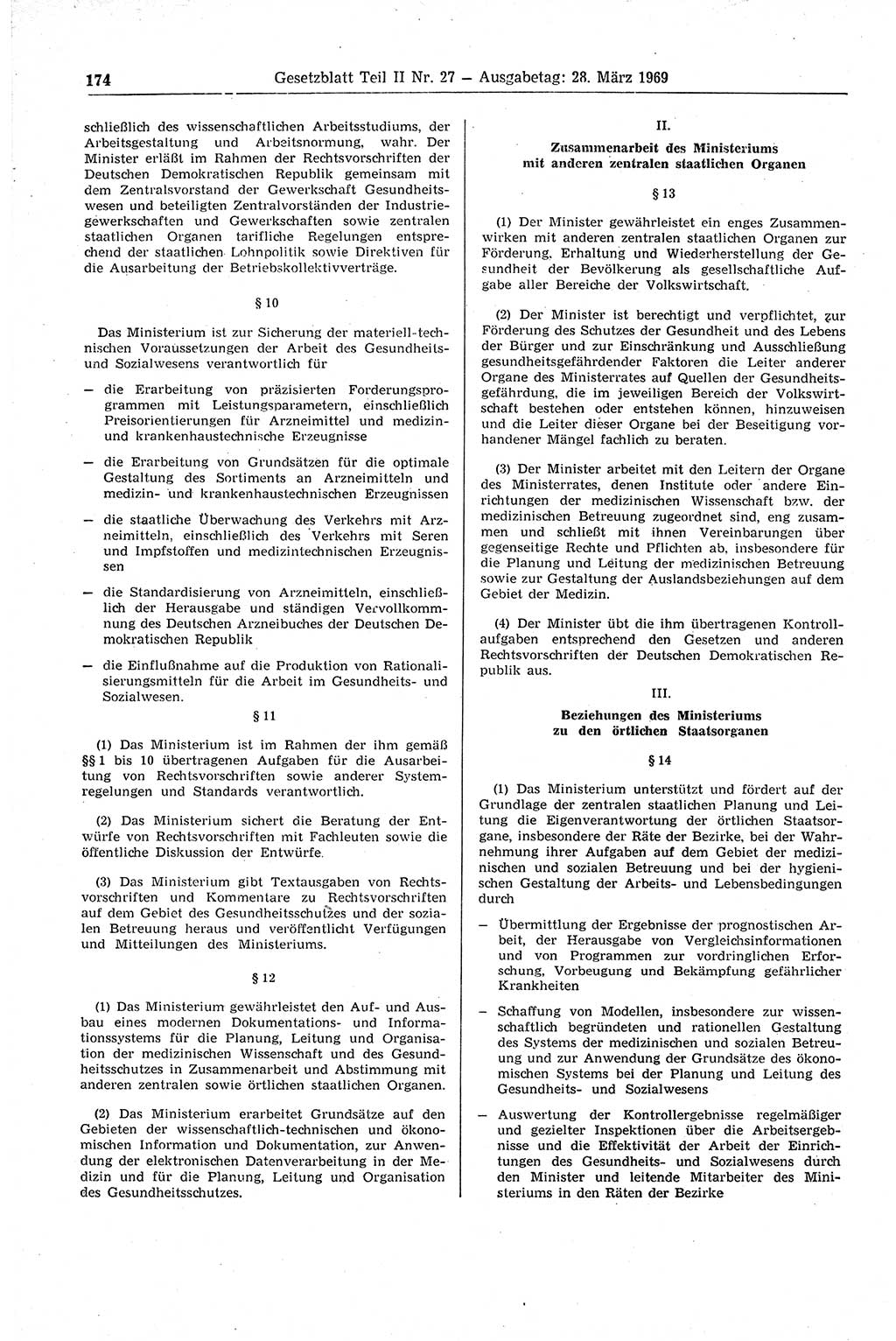 Gesetzblatt (GBl.) der Deutschen Demokratischen Republik (DDR) Teil ⅠⅠ 1969, Seite 174 (GBl. DDR ⅠⅠ 1969, S. 174)