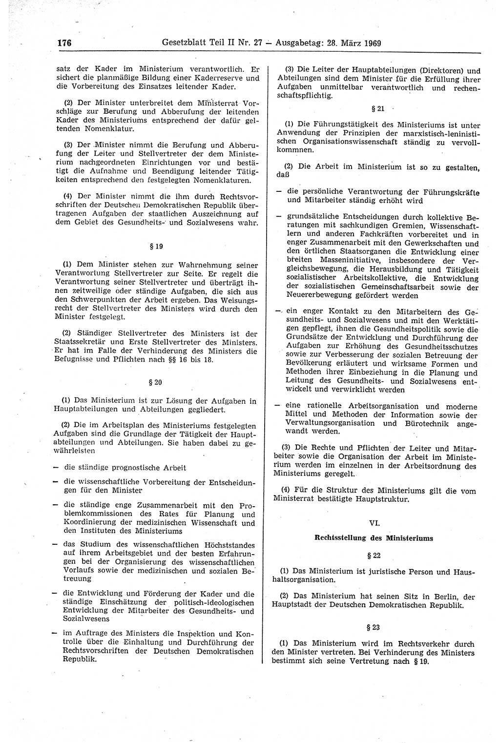 Gesetzblatt (GBl.) der Deutschen Demokratischen Republik (DDR) Teil ⅠⅠ 1969, Seite 176 (GBl. DDR ⅠⅠ 1969, S. 176)
