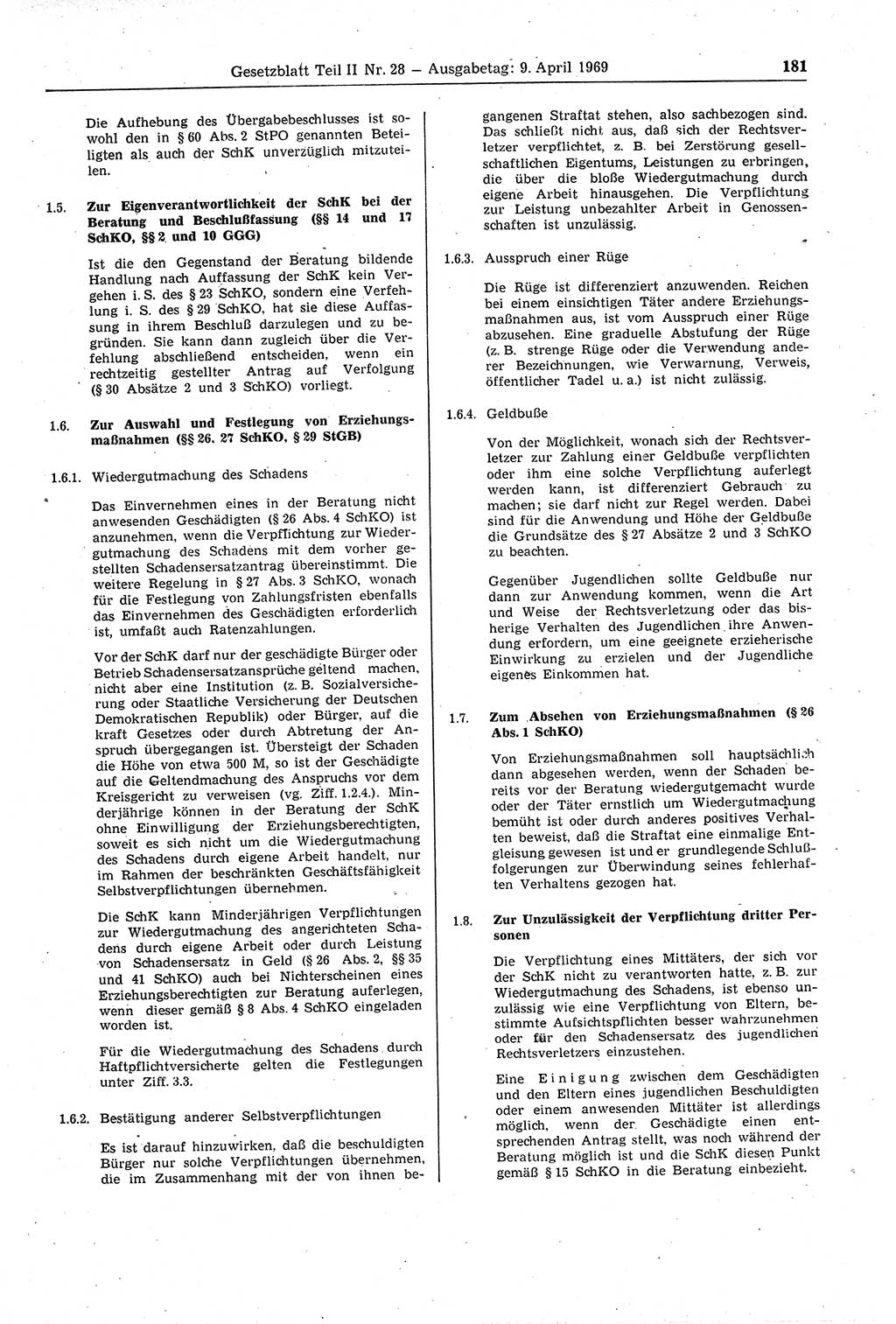 Gesetzblatt (GBl.) der Deutschen Demokratischen Republik (DDR) Teil ⅠⅠ 1969, Seite 181 (GBl. DDR ⅠⅠ 1969, S. 181)