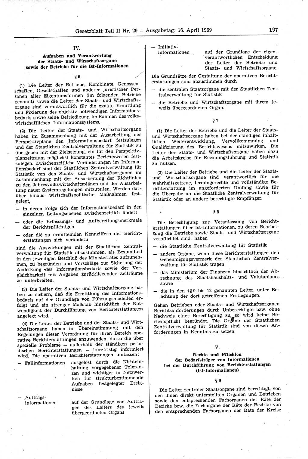Gesetzblatt (GBl.) der Deutschen Demokratischen Republik (DDR) Teil ⅠⅠ 1969, Seite 197 (GBl. DDR ⅠⅠ 1969, S. 197)