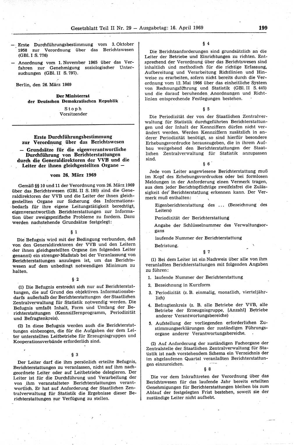 Gesetzblatt (GBl.) der Deutschen Demokratischen Republik (DDR) Teil ⅠⅠ 1969, Seite 199 (GBl. DDR ⅠⅠ 1969, S. 199)