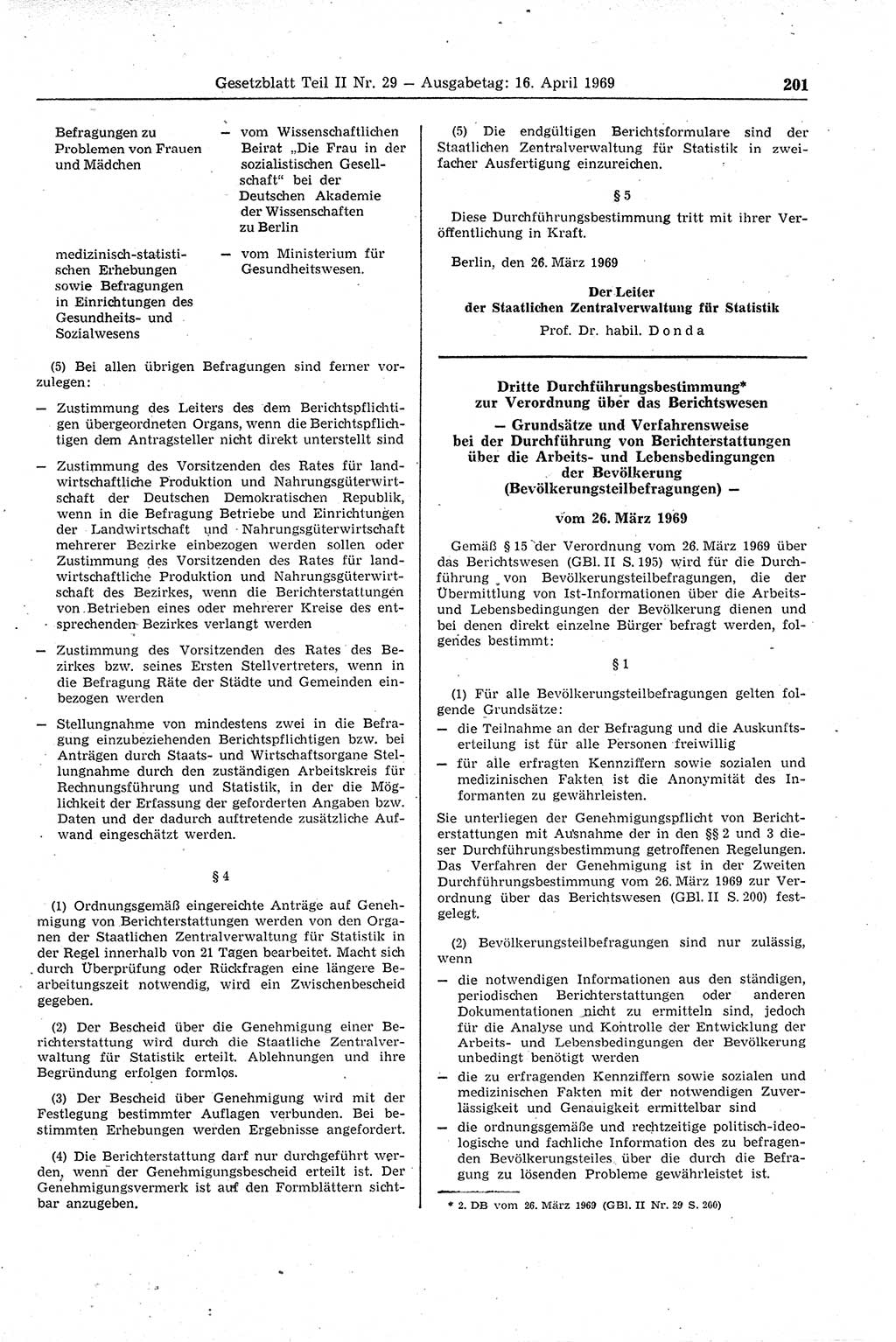 Gesetzblatt (GBl.) der Deutschen Demokratischen Republik (DDR) Teil ⅠⅠ 1969, Seite 201 (GBl. DDR ⅠⅠ 1969, S. 201)