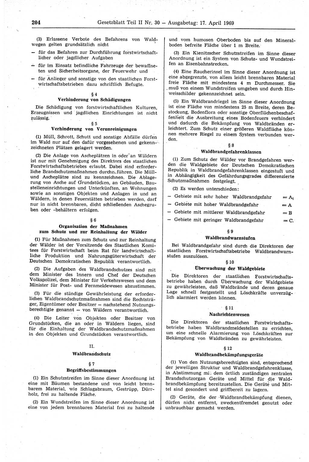 Gesetzblatt (GBl.) der Deutschen Demokratischen Republik (DDR) Teil ⅠⅠ 1969, Seite 204 (GBl. DDR ⅠⅠ 1969, S. 204)