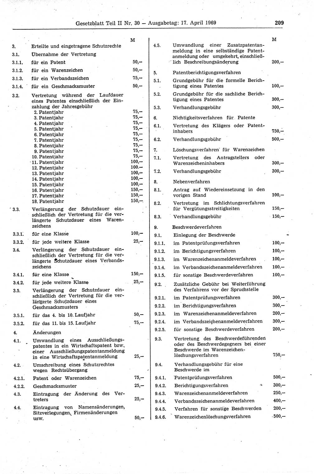 Gesetzblatt (GBl.) der Deutschen Demokratischen Republik (DDR) Teil ⅠⅠ 1969, Seite 209 (GBl. DDR ⅠⅠ 1969, S. 209)