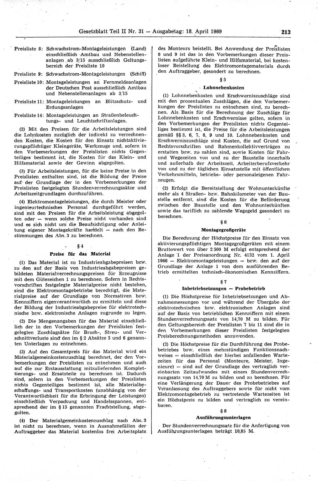 Gesetzblatt (GBl.) der Deutschen Demokratischen Republik (DDR) Teil ⅠⅠ 1969, Seite 213 (GBl. DDR ⅠⅠ 1969, S. 213)
