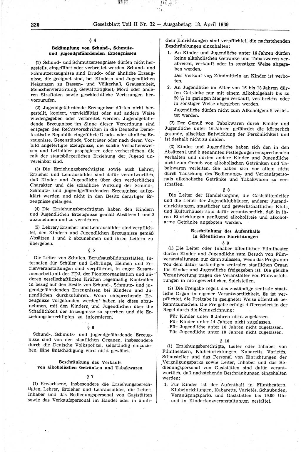 Gesetzblatt (GBl.) der Deutschen Demokratischen Republik (DDR) Teil ⅠⅠ 1969, Seite 220 (GBl. DDR ⅠⅠ 1969, S. 220)