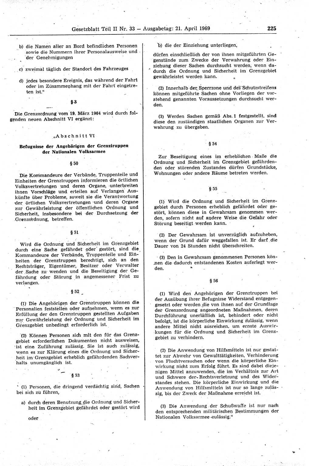 Gesetzblatt (GBl.) der Deutschen Demokratischen Republik (DDR) Teil ⅠⅠ 1969, Seite 225 (GBl. DDR ⅠⅠ 1969, S. 225)