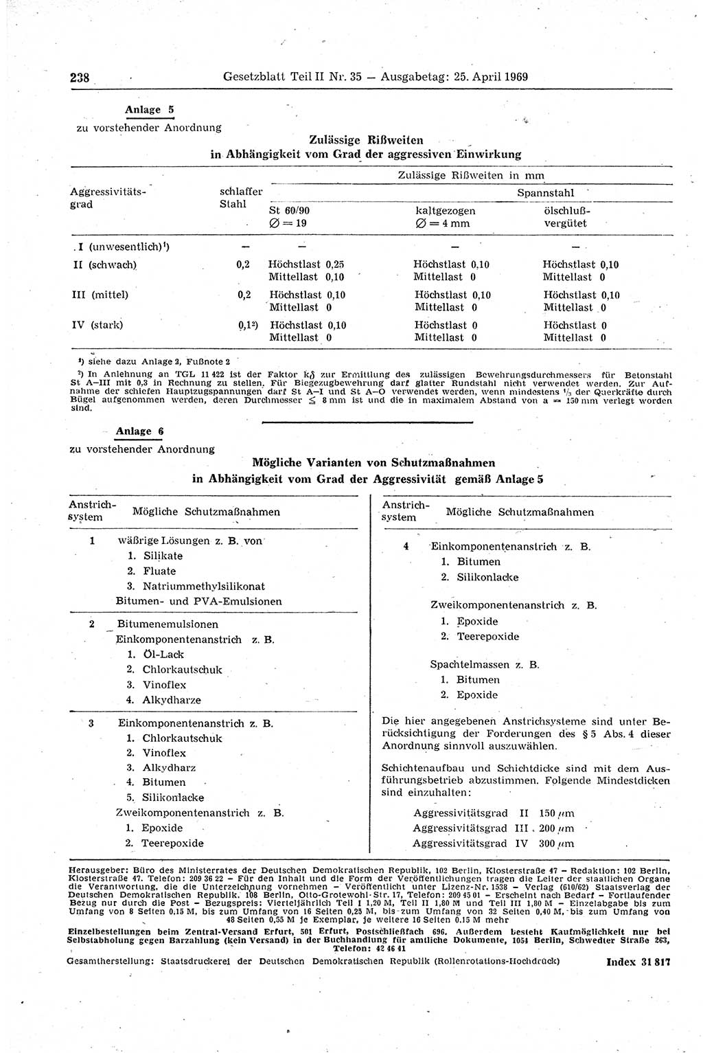 Gesetzblatt (GBl.) der Deutschen Demokratischen Republik (DDR) Teil ⅠⅠ 1969, Seite 238 (GBl. DDR ⅠⅠ 1969, S. 238)