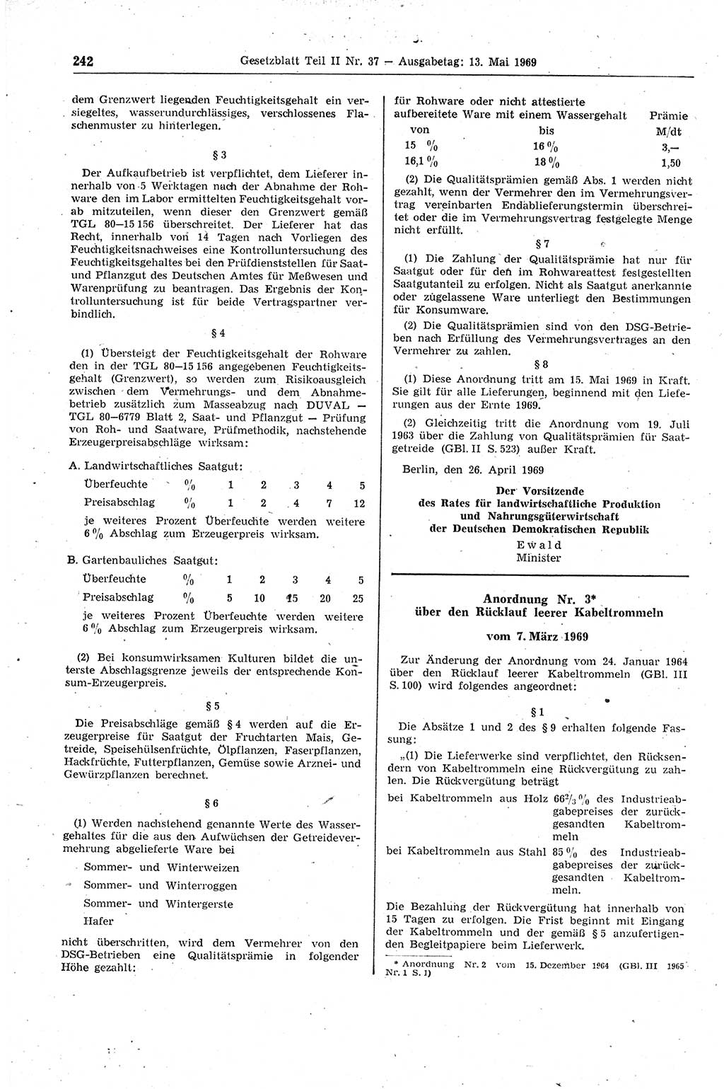 Gesetzblatt (GBl.) der Deutschen Demokratischen Republik (DDR) Teil ⅠⅠ 1969, Seite 242 (GBl. DDR ⅠⅠ 1969, S. 242)
