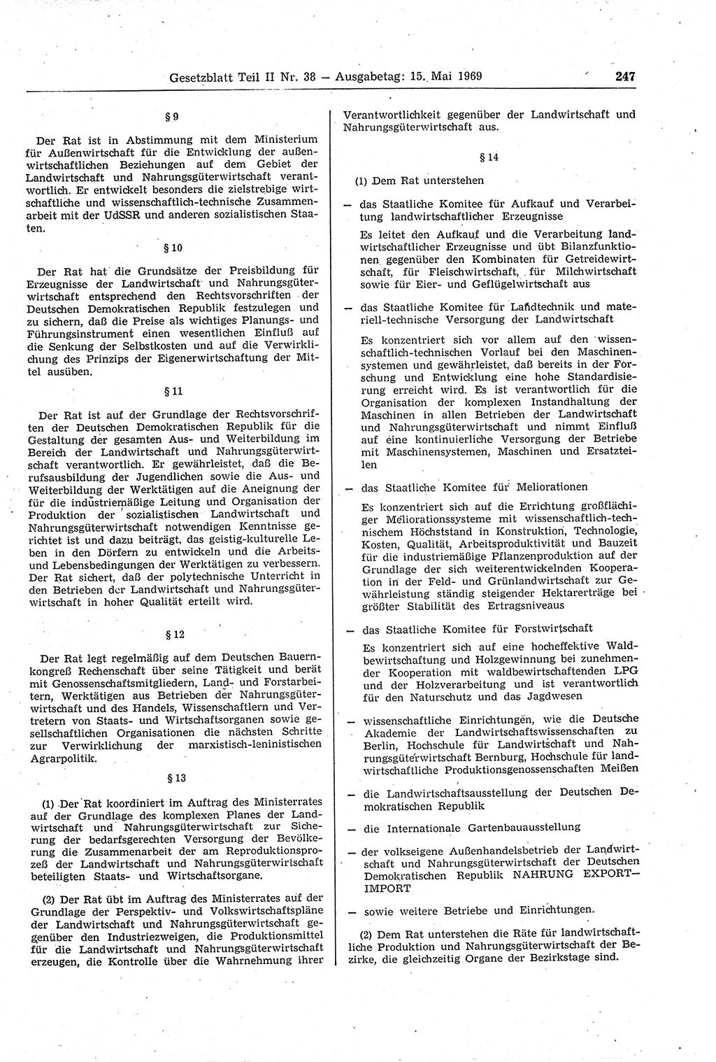 Gesetzblatt (GBl.) der Deutschen Demokratischen Republik (DDR) Teil ⅠⅠ 1969, Seite 247 (GBl. DDR ⅠⅠ 1969, S. 247)