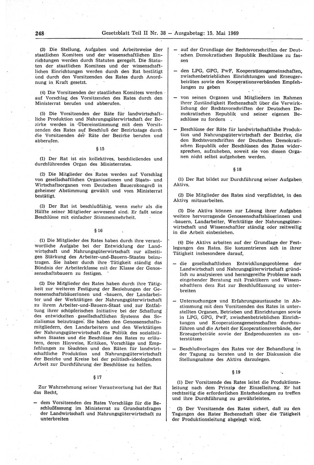 Gesetzblatt (GBl.) der Deutschen Demokratischen Republik (DDR) Teil ⅠⅠ 1969, Seite 248 (GBl. DDR ⅠⅠ 1969, S. 248)