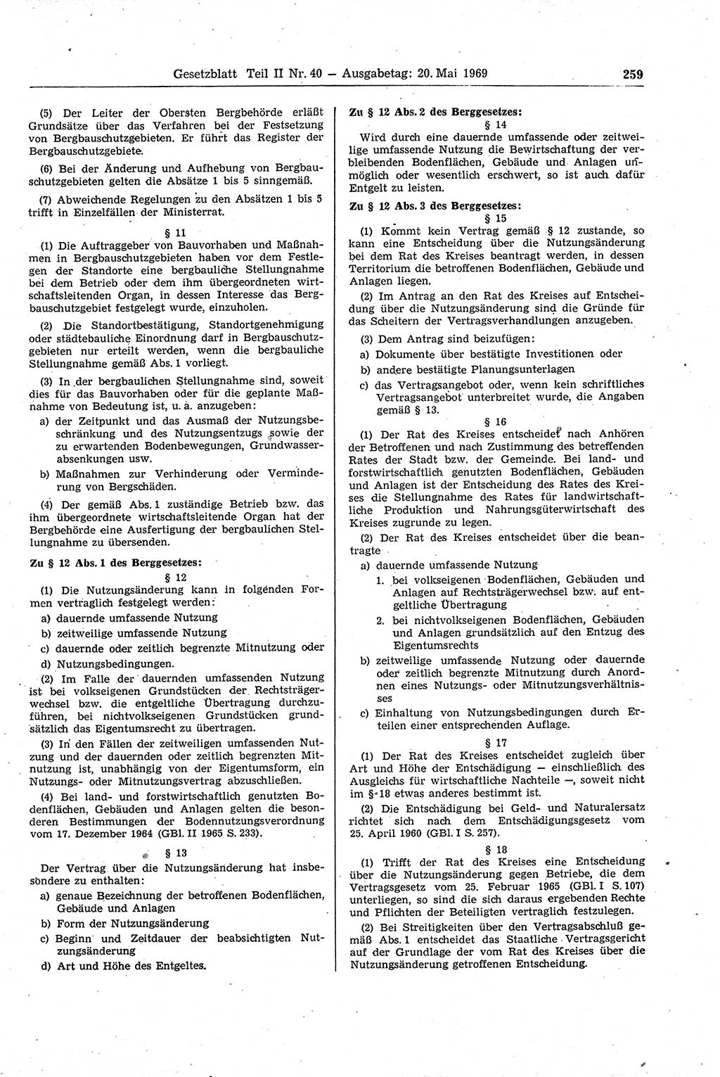Gesetzblatt (GBl.) der Deutschen Demokratischen Republik (DDR) Teil ⅠⅠ 1969, Seite 259 (GBl. DDR ⅠⅠ 1969, S. 259)