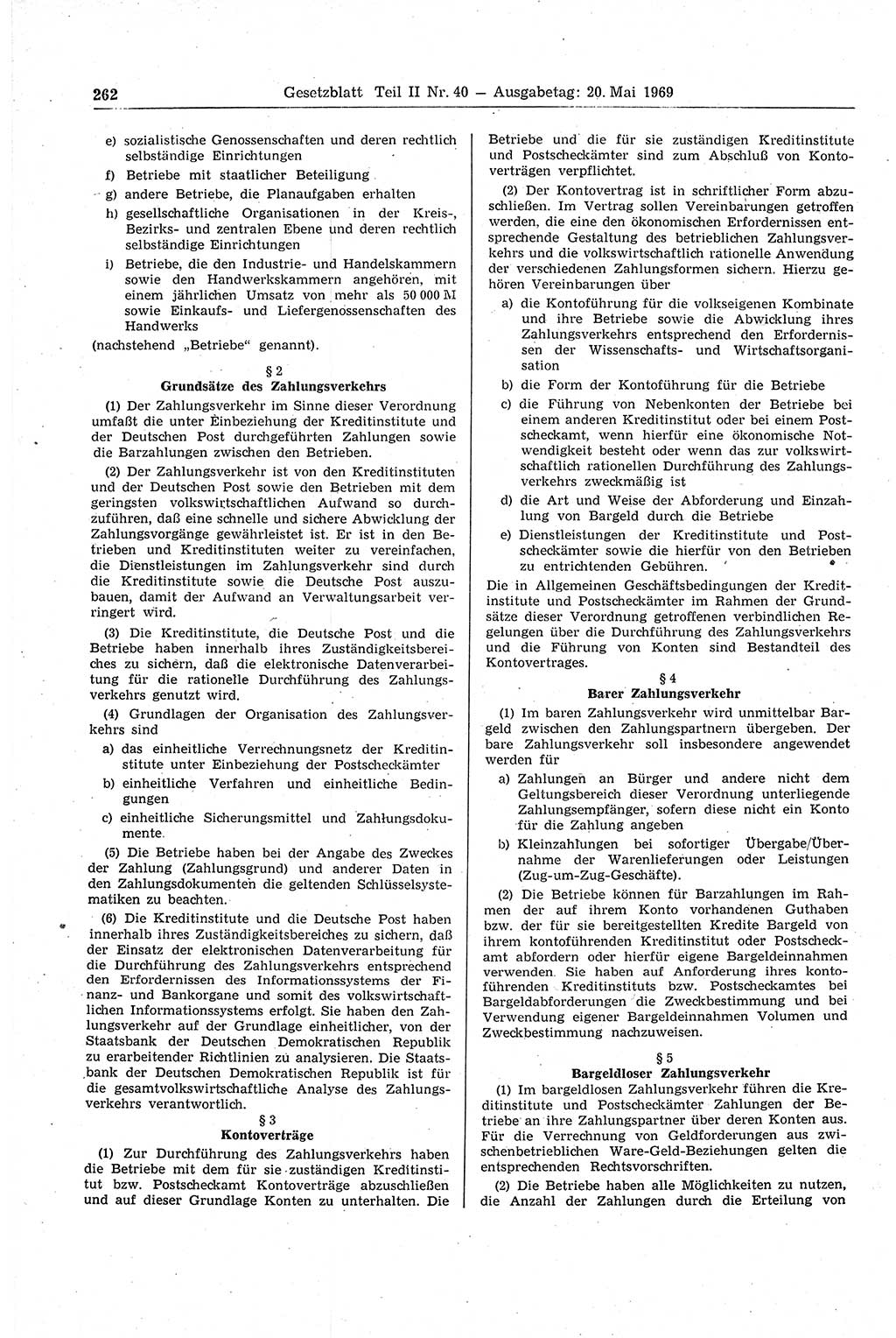 Gesetzblatt (GBl.) der Deutschen Demokratischen Republik (DDR) Teil ⅠⅠ 1969, Seite 262 (GBl. DDR ⅠⅠ 1969, S. 262)