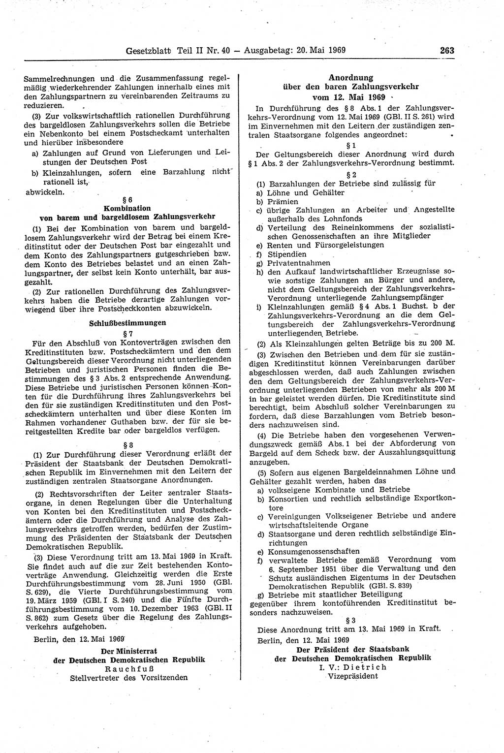 Gesetzblatt (GBl.) der Deutschen Demokratischen Republik (DDR) Teil ⅠⅠ 1969, Seite 263 (GBl. DDR ⅠⅠ 1969, S. 263)