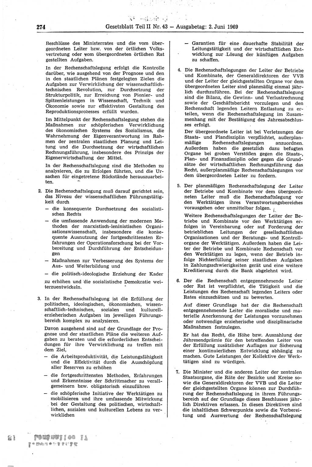 Gesetzblatt (GBl.) der Deutschen Demokratischen Republik (DDR) Teil ⅠⅠ 1969, Seite 274 (GBl. DDR ⅠⅠ 1969, S. 274)