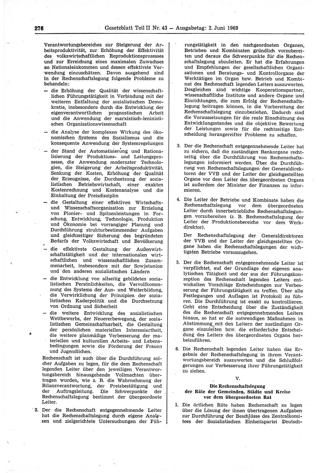 Gesetzblatt (GBl.) der Deutschen Demokratischen Republik (DDR) Teil ⅠⅠ 1969, Seite 276 (GBl. DDR ⅠⅠ 1969, S. 276)