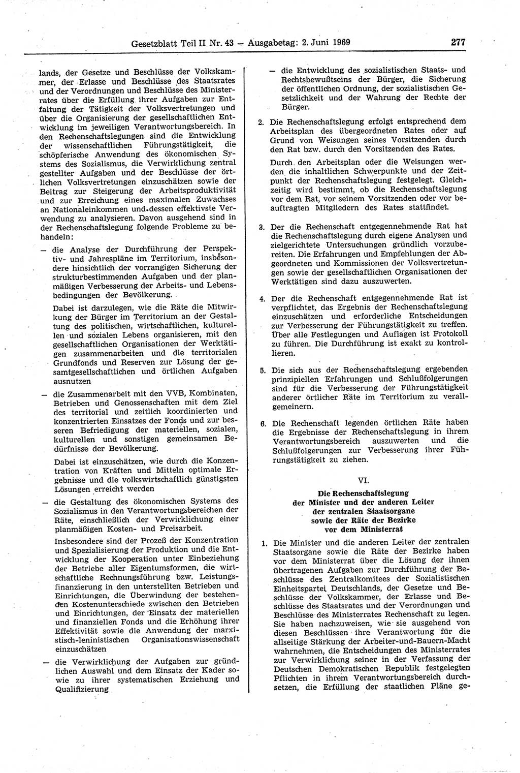 Gesetzblatt (GBl.) der Deutschen Demokratischen Republik (DDR) Teil ⅠⅠ 1969, Seite 277 (GBl. DDR ⅠⅠ 1969, S. 277)