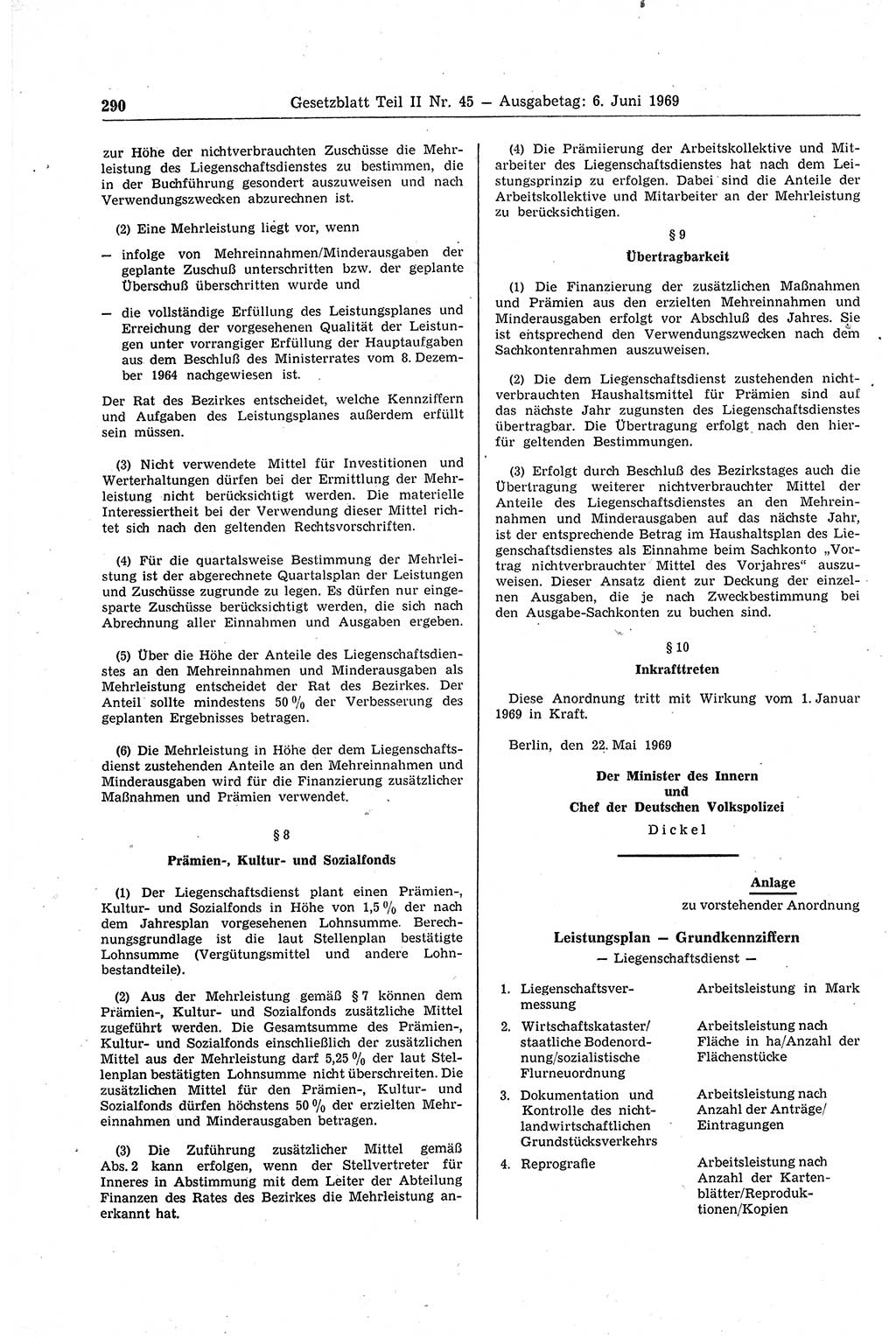 Gesetzblatt (GBl.) der Deutschen Demokratischen Republik (DDR) Teil ⅠⅠ 1969, Seite 290 (GBl. DDR ⅠⅠ 1969, S. 290)