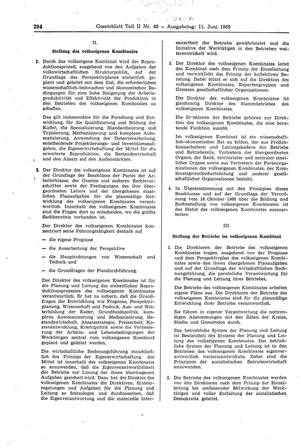 Gesetzblatt (GBl.) der Deutschen Demokratischen Republik (DDR) Teil ⅠⅠ 1969, Seite 294 (GBl. DDR ⅠⅠ 1969, S. 294)