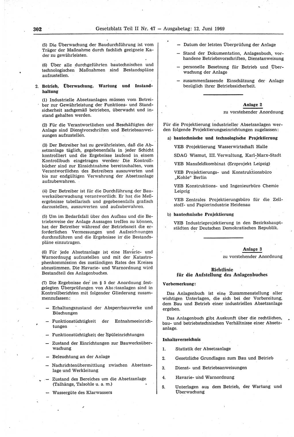 Gesetzblatt (GBl.) der Deutschen Demokratischen Republik (DDR) Teil ⅠⅠ 1969, Seite 302 (GBl. DDR ⅠⅠ 1969, S. 302)