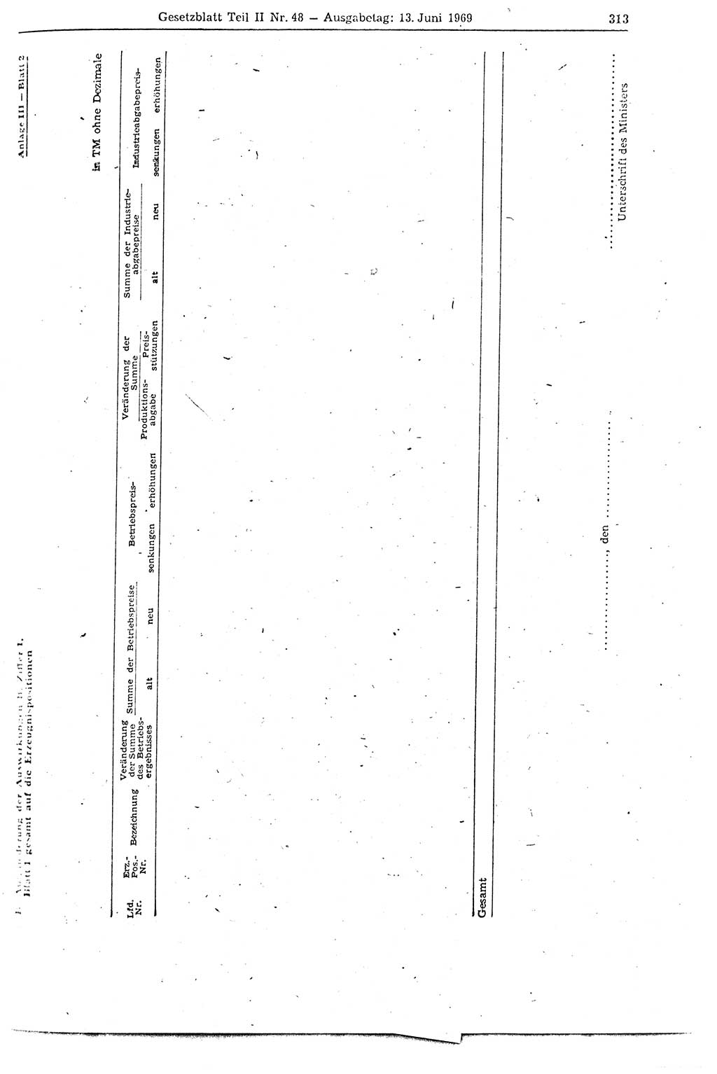 Gesetzblatt (GBl.) der Deutschen Demokratischen Republik (DDR) Teil ⅠⅠ 1969, Seite 313 (GBl. DDR ⅠⅠ 1969, S. 313)