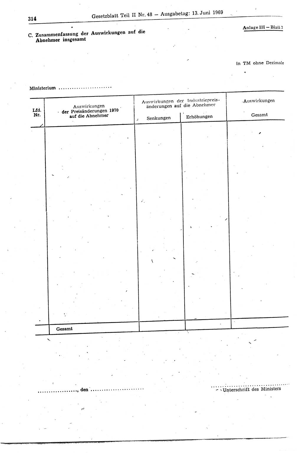 Gesetzblatt (GBl.) der Deutschen Demokratischen Republik (DDR) Teil ⅠⅠ 1969, Seite 314 (GBl. DDR ⅠⅠ 1969, S. 314)