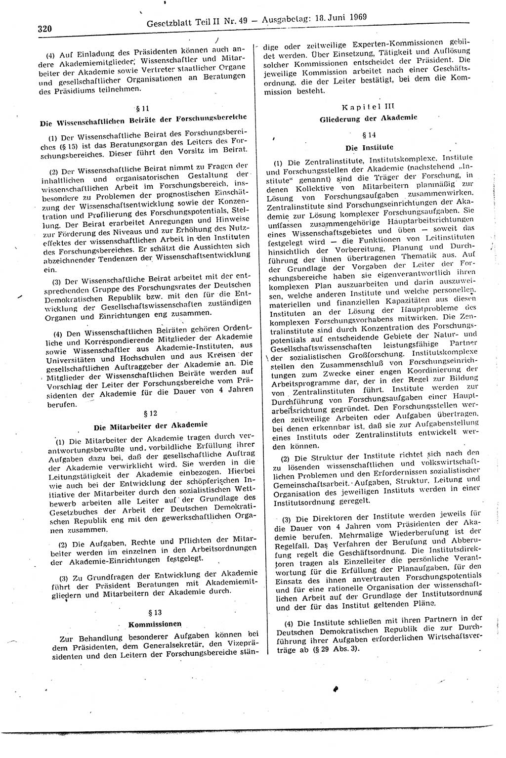 Gesetzblatt (GBl.) der Deutschen Demokratischen Republik (DDR) Teil ⅠⅠ 1969, Seite 320 (GBl. DDR ⅠⅠ 1969, S. 320)