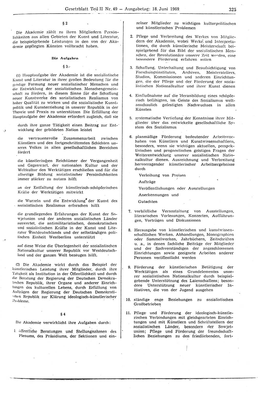 Gesetzblatt (GBl.) der Deutschen Demokratischen Republik (DDR) Teil ⅠⅠ 1969, Seite 325 (GBl. DDR ⅠⅠ 1969, S. 325)