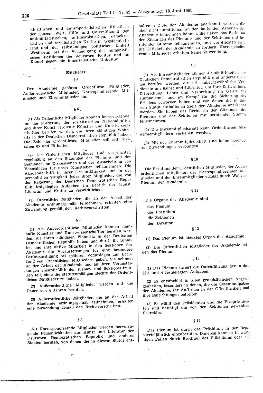 Gesetzblatt (GBl.) der Deutschen Demokratischen Republik (DDR) Teil ⅠⅠ 1969, Seite 326 (GBl. DDR ⅠⅠ 1969, S. 326)