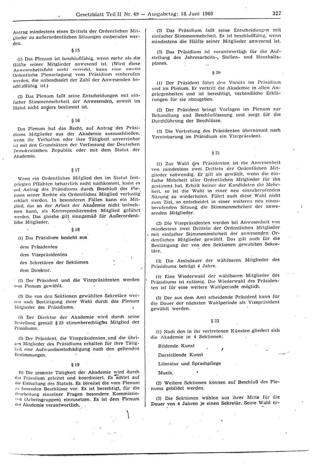 Gesetzblatt (GBl.) der Deutschen Demokratischen Republik (DDR) Teil ⅠⅠ 1969, Seite 327 (GBl. DDR ⅠⅠ 1969, S. 327)