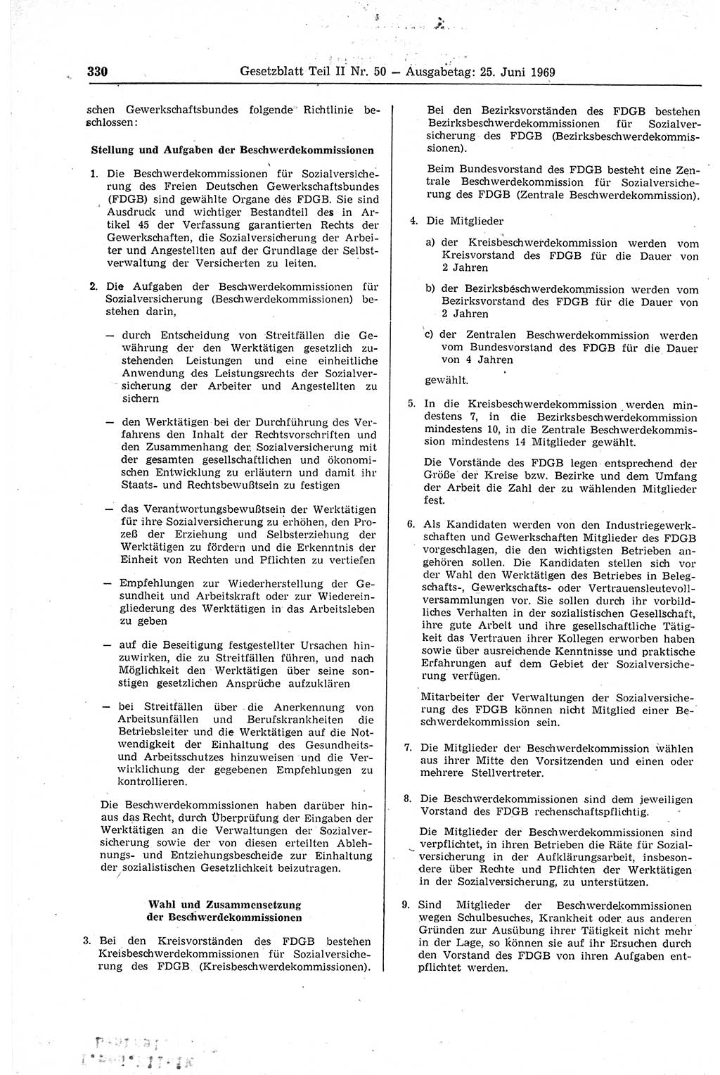 Gesetzblatt (GBl.) der Deutschen Demokratischen Republik (DDR) Teil ⅠⅠ 1969, Seite 330 (GBl. DDR ⅠⅠ 1969, S. 330)