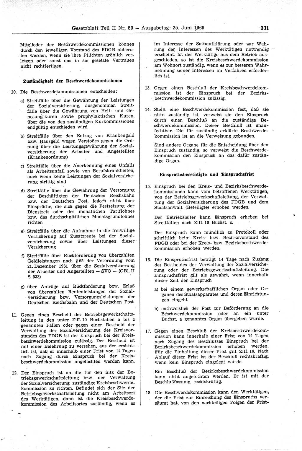 Gesetzblatt (GBl.) der Deutschen Demokratischen Republik (DDR) Teil ⅠⅠ 1969, Seite 331 (GBl. DDR ⅠⅠ 1969, S. 331)