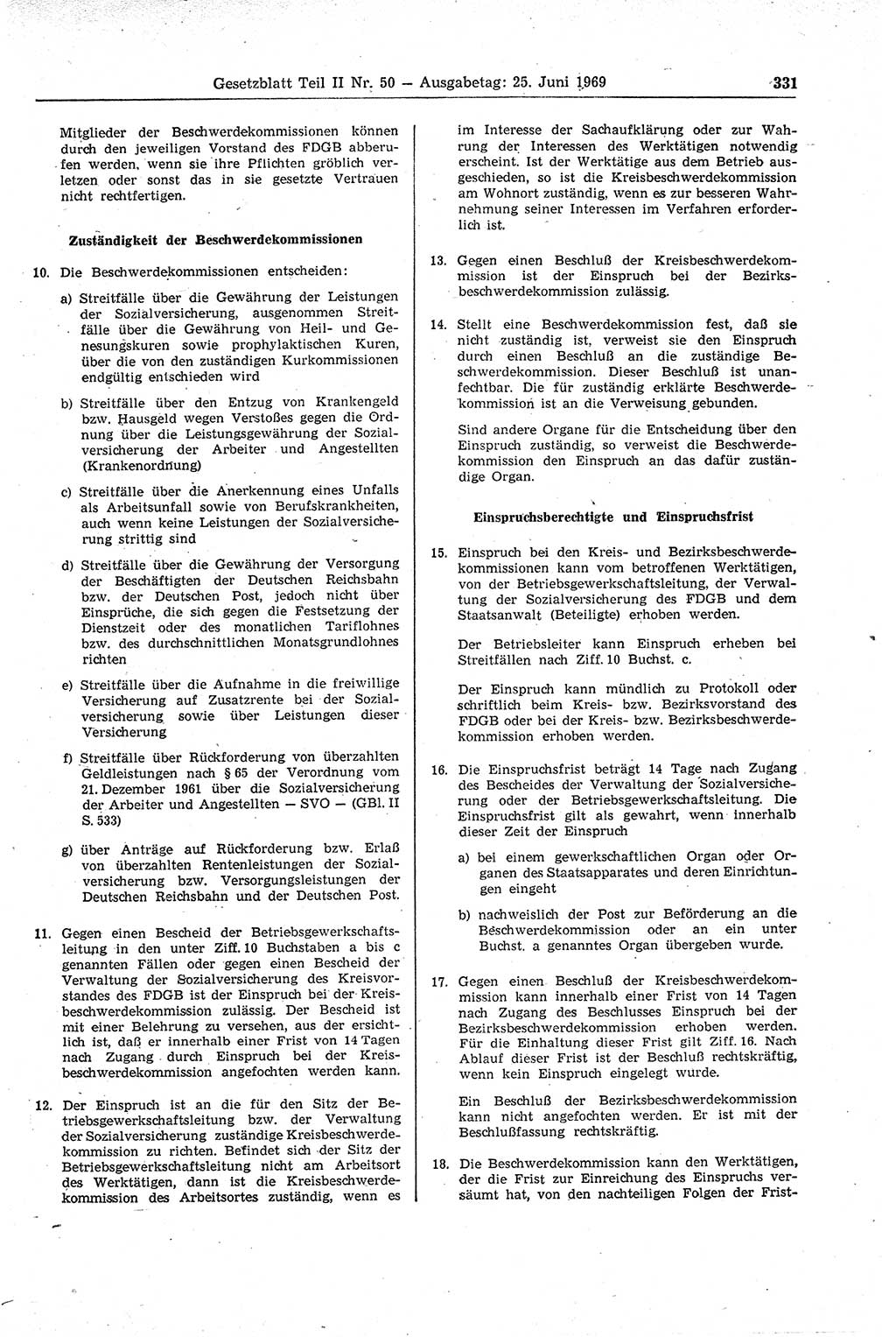 Gesetzblatt (GBl.) der Deutschen Demokratischen Republik (DDR) Teil ⅠⅠ 1969, Seite 331 (GBl. DDR ⅠⅠ 1969, S. 331)