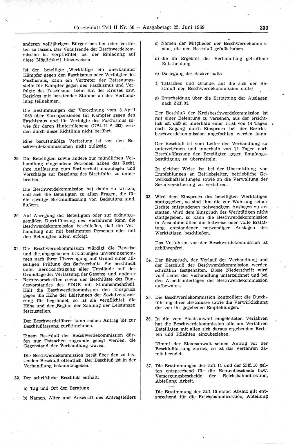 Gesetzblatt (GBl.) der Deutschen Demokratischen Republik (DDR) Teil ⅠⅠ 1969, Seite 333 (GBl. DDR ⅠⅠ 1969, S. 333)