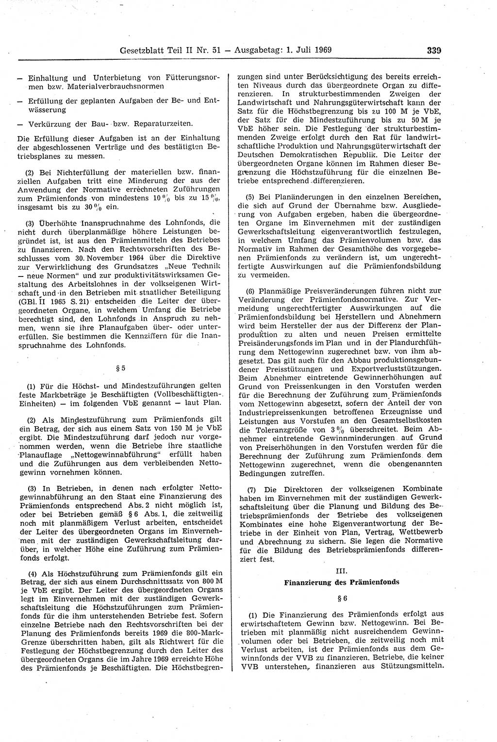 Gesetzblatt (GBl.) der Deutschen Demokratischen Republik (DDR) Teil ⅠⅠ 1969, Seite 339 (GBl. DDR ⅠⅠ 1969, S. 339)