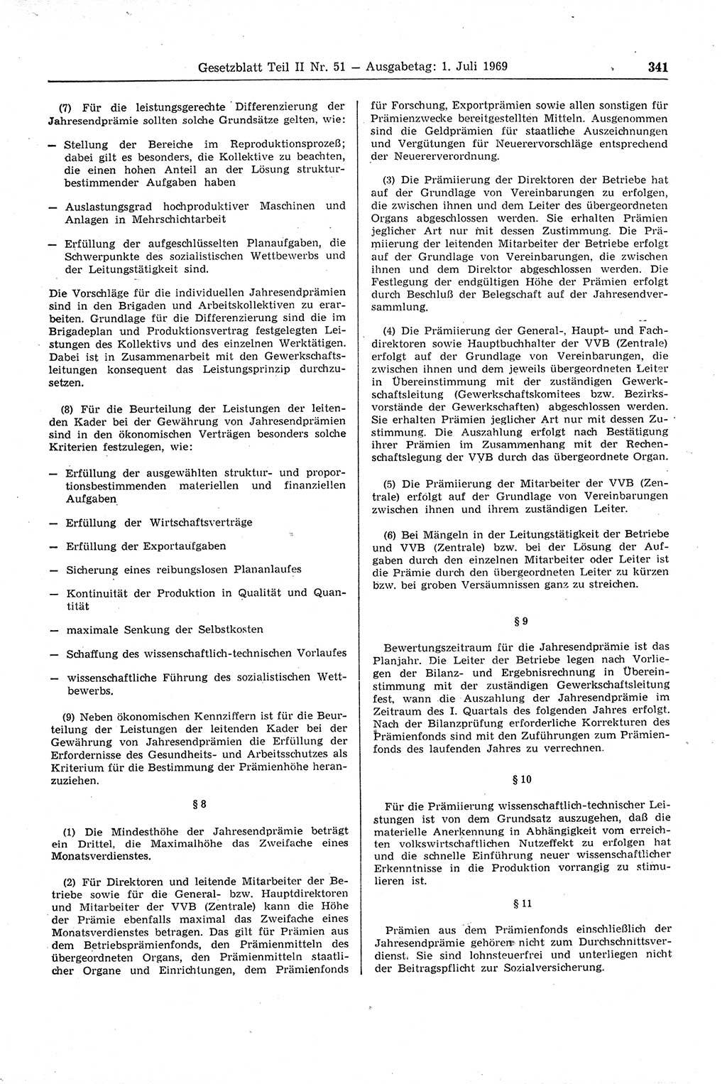 Gesetzblatt (GBl.) der Deutschen Demokratischen Republik (DDR) Teil ⅠⅠ 1969, Seite 341 (GBl. DDR ⅠⅠ 1969, S. 341)
