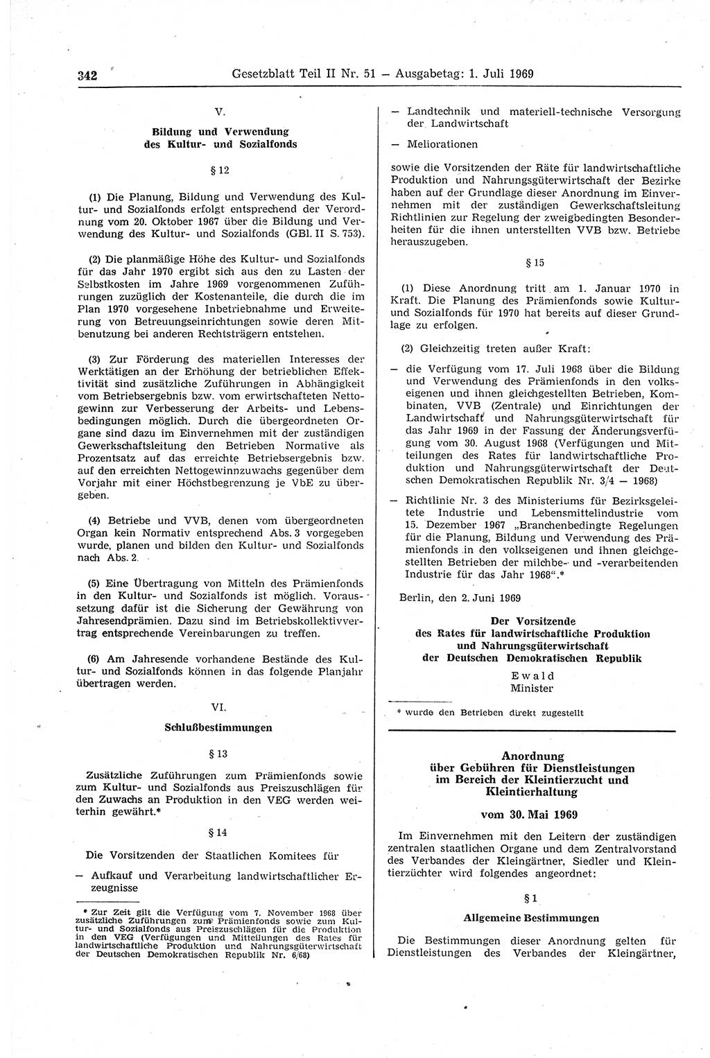 Gesetzblatt (GBl.) der Deutschen Demokratischen Republik (DDR) Teil ⅠⅠ 1969, Seite 342 (GBl. DDR ⅠⅠ 1969, S. 342)
