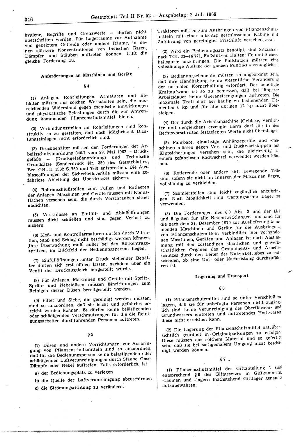 Gesetzblatt (GBl.) der Deutschen Demokratischen Republik (DDR) Teil ⅠⅠ 1969, Seite 346 (GBl. DDR ⅠⅠ 1969, S. 346)