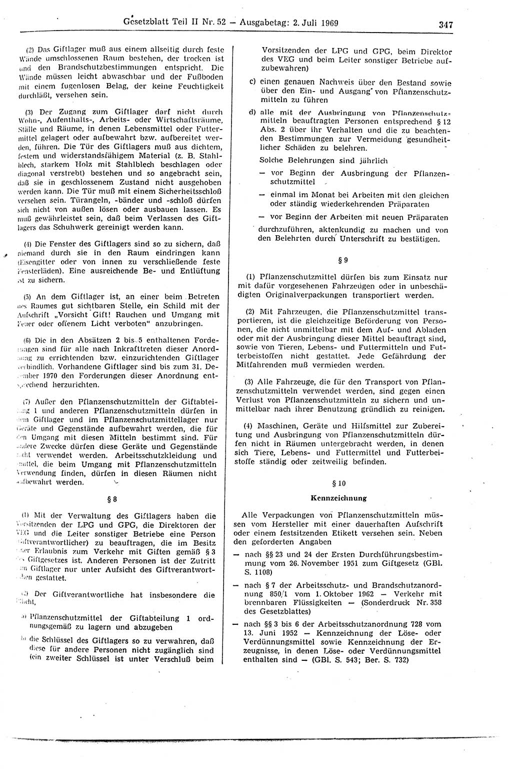 Gesetzblatt (GBl.) der Deutschen Demokratischen Republik (DDR) Teil ⅠⅠ 1969, Seite 347 (GBl. DDR ⅠⅠ 1969, S. 347)